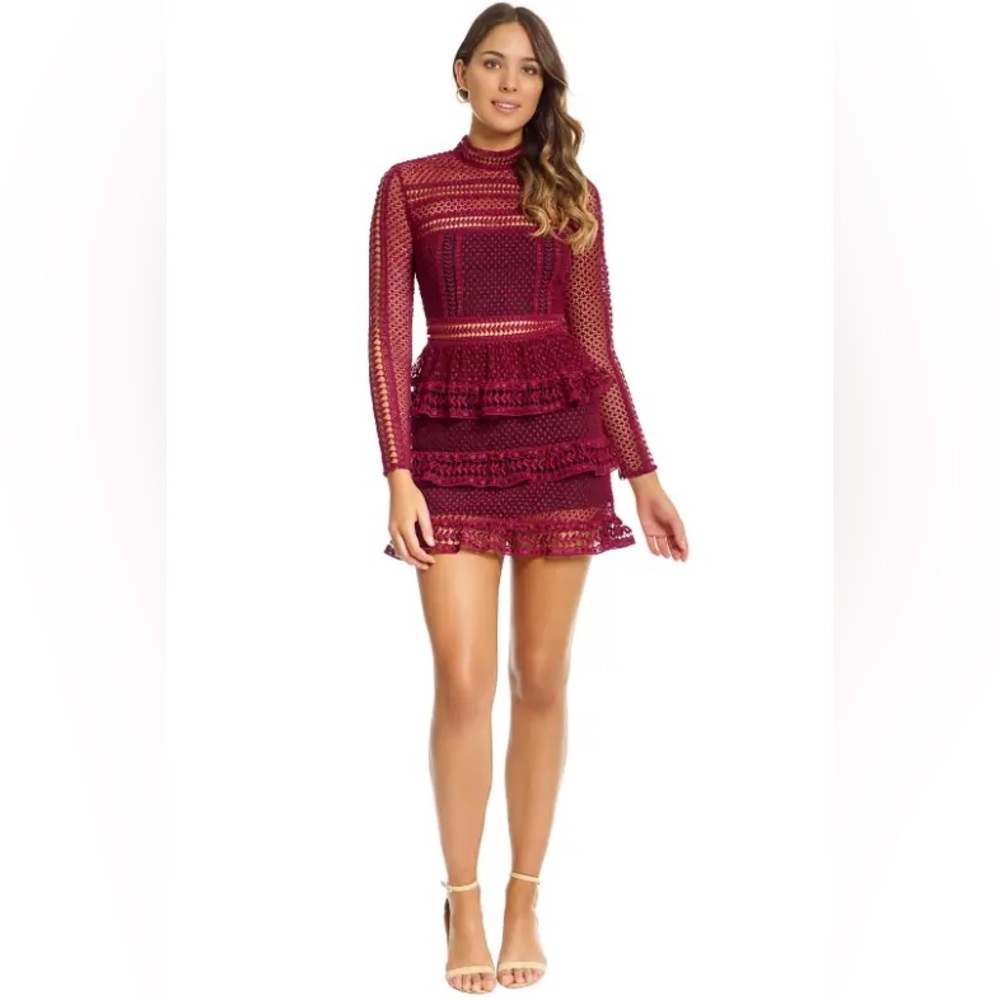 SELF PORTRAIT

Tiered Guipure Lace Mini Dress - Maroon
